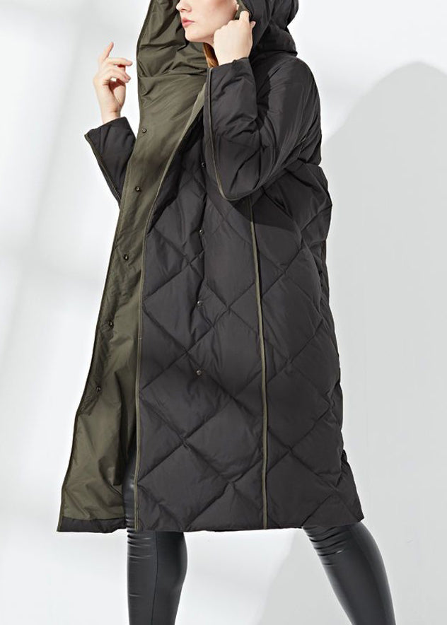 New Black Hooded Button Pockets Duck Down Coat Winter