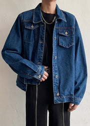 New Blue Asymmetrical Button Denim Mens Coats Fall