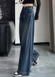 New Blue High Waist Patchwork Denim Wide Leg Pants Spring