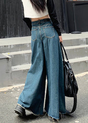 New Blue Pockets High Waist Denim Pants Fall