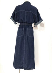 New Denim Blue Button Side Open Denim Dress Summer