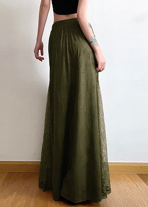 New Green Elastic Waist Lace Patchwork Maxi Skirts Summer