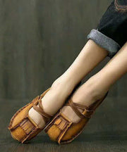 New Khaki Buckle Strap Cowhide Leather Flats Shoes