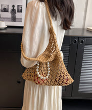 New Khaki Hollow Out Beading Fashionable Weaving Satchel Bag Handbag