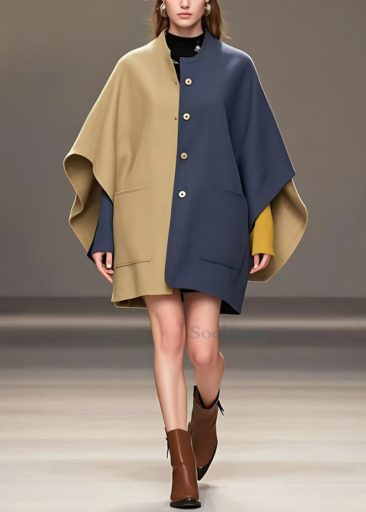 New Light Camel Asymmetrical Button Patchwork Cotton Coats Fall