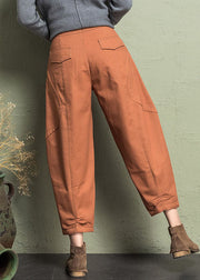 New Orange Pockets High Waist Cotton Crop Pants Spring