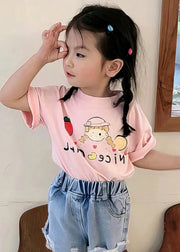 New Pink O Neck Print Cozy Cotton Girls T Shirts Summer