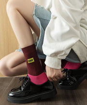 New Stripe Embroidery Versatile Trendy Mid Calf Socks