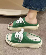 New Summer Stylish Green Lace up Canvas Slide Sandals