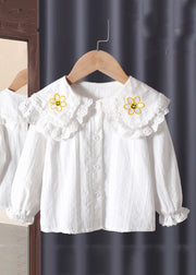 New White Peter Pan Collar Button Cotton Baby Blouse Flare Sleeve