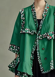 Novelty Green Button Print Patchwork Cotton Coats Half Sleeve