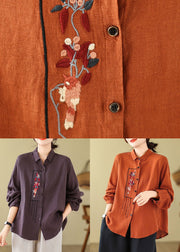 Orange Button Cotton Shirt Top Peter Pan Collar Fall