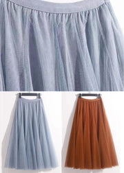 Orange Solid Wrinkled Tulle Summer Skirts High Waist