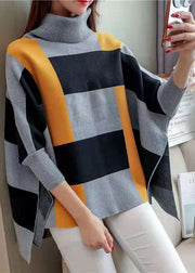 Women Striped Knit Blouse O Neck Batwing Sleeve Loose-fitting Knitted Blouse