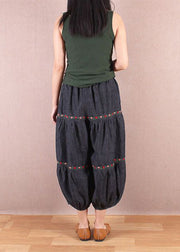 Organic Black Grey Embroidered Patchwork Denim Lantern Trousers Summer