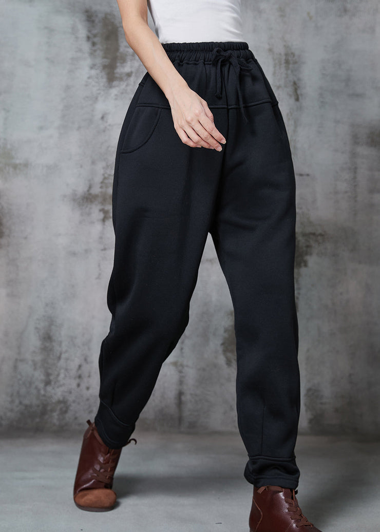 Organic Black Oversized Patchwork Cotton Harem Pants Spring