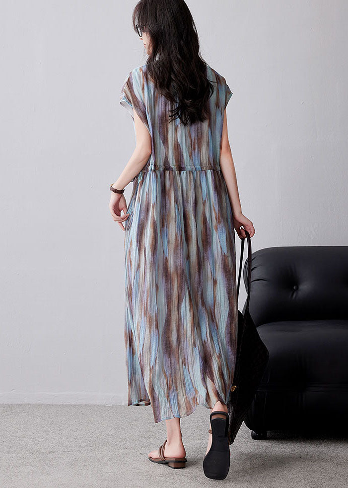 Organic Khaki Cinched Tie Dye Chiffon Maxi Dresses Summer