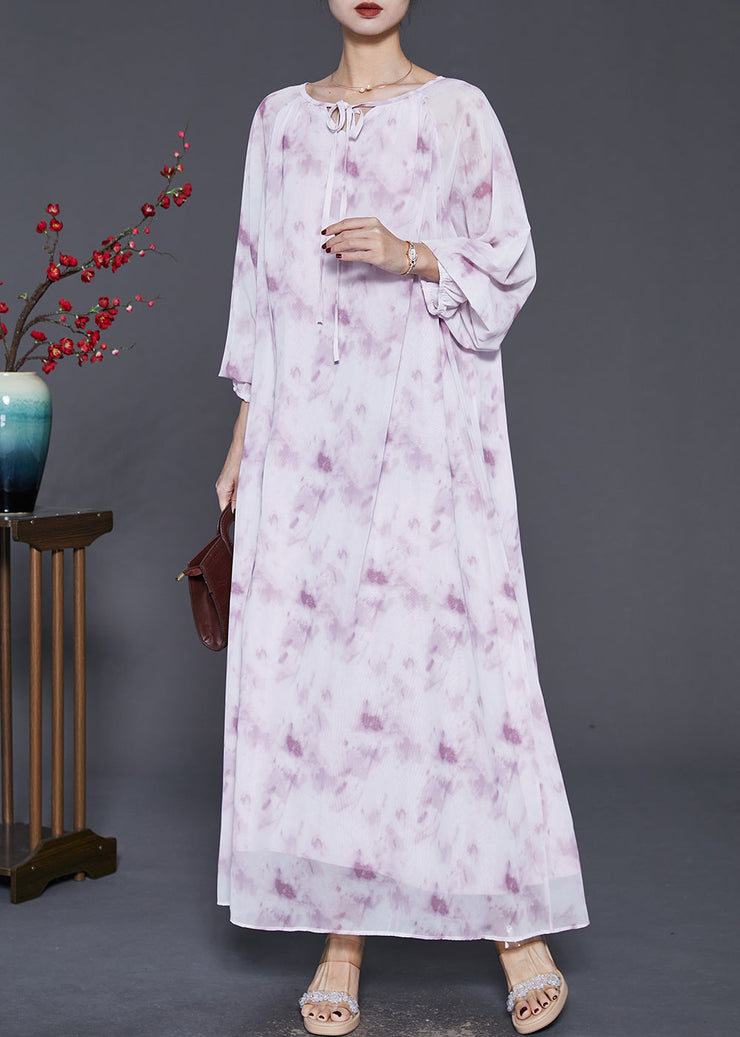 Organic Purple Oversized Tie Dye Chiffon Maxi Dresses Spring