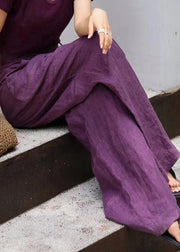 Organic Purple Pockets High Waist Linen Wide Leg Pants Fall