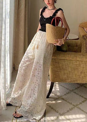 Original Design Apricot High Waist Hollow Out Lace Wide Leg Pants Summer