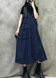 Original Design Navy Patchwork Denim Spaghetti Strap Dresses Spring