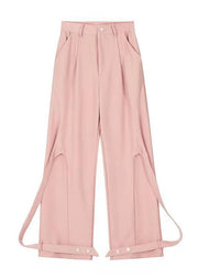 Original Design Pink Ribbon Patchwork Casual Wide Leg Pants Spring