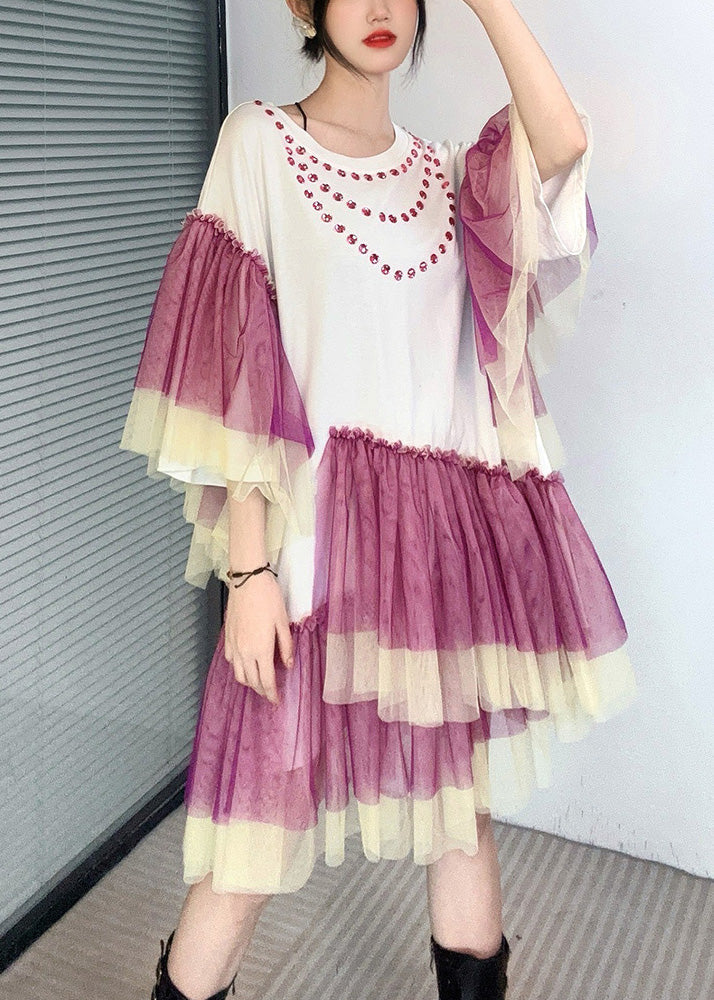 Original Design White Ruffled Tulle Patchwork Cotton Dresses Summer