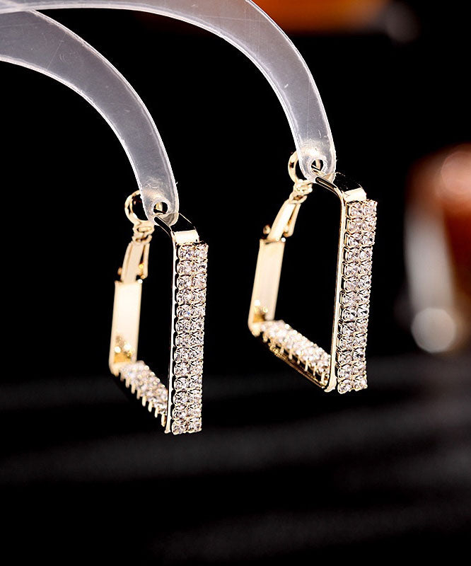 Oversize Gold Sterling Silver Copper Inlaid Zircon Geometric Blocks Hoop Earrings