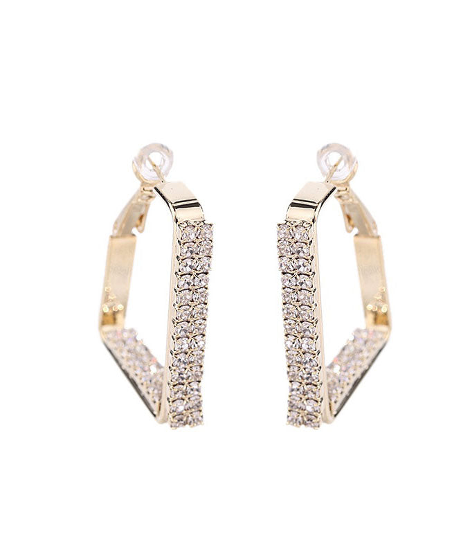 Oversize Gold Sterling Silver Copper Inlaid Zircon Geometric Blocks Hoop Earrings