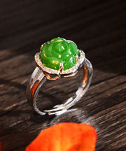 Oversize Green Sterling Silver Jade Zircon Floral Rings