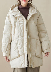 Oversized Beige Hooded Pockets Fine Cotton Filled Puffers Coats Winter