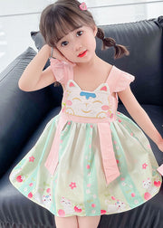 Pink Patchwork Cotton Baby Girls Dresses Embroideried Wrinkled Summer