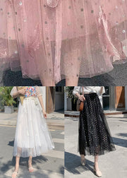 Pink Ruffled Patchwork Tulle Skirt Embroidered Summer