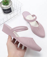 Pink Wedge Faux Leather Stylish Slide Sandals