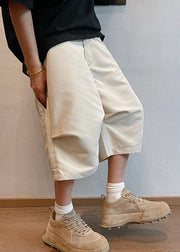 Plus Size Beige Pockets High Waist Men Pants Summer