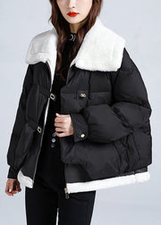 Plus Size Black Pockets Patchwork Fine Cotton Filled Puffers Jackets Winter