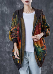 Plus Size Chocolate Hooded Tie Dye Knit Jacket Winter