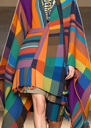 Plus Size Fitted Rainbow V Neck Tassel Long Coats Fall