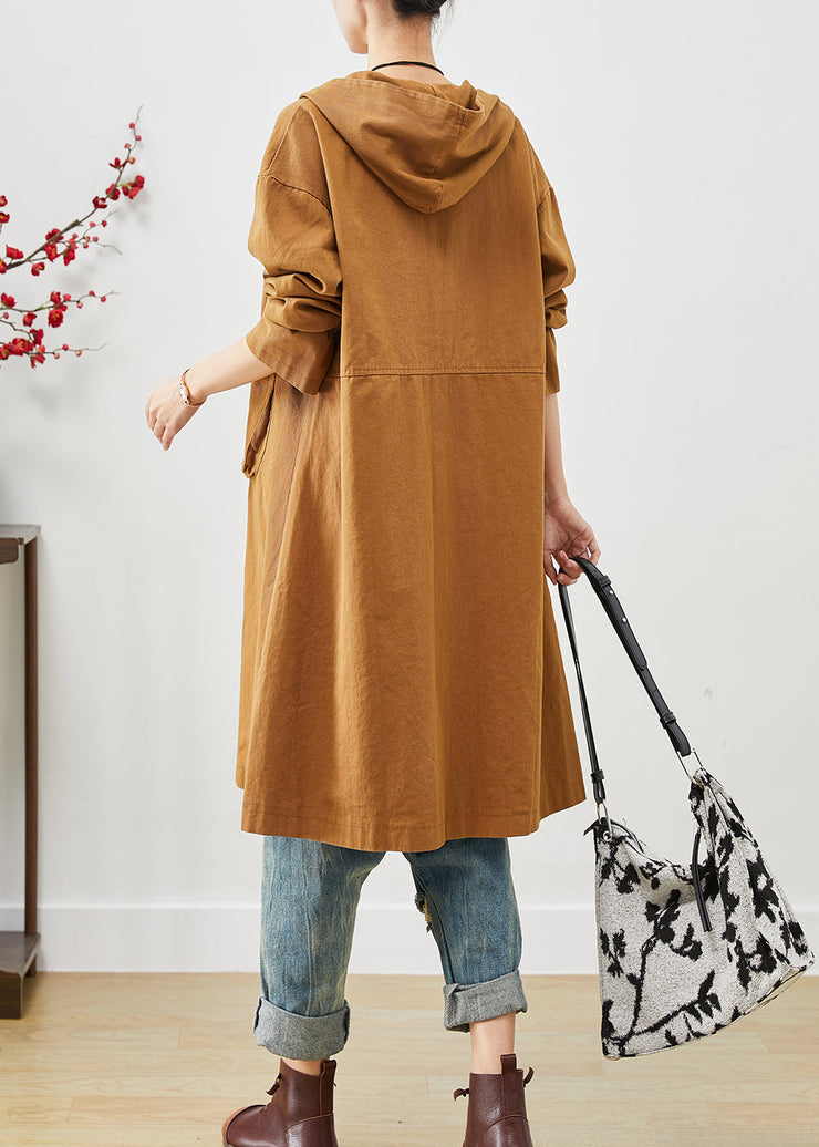 Plus Size Orange Hooded Pockets Cotton Coat Outwear Spring