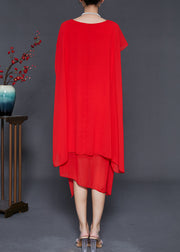 Plus Size Red Oversized Chiffon Holiday Dress Summer