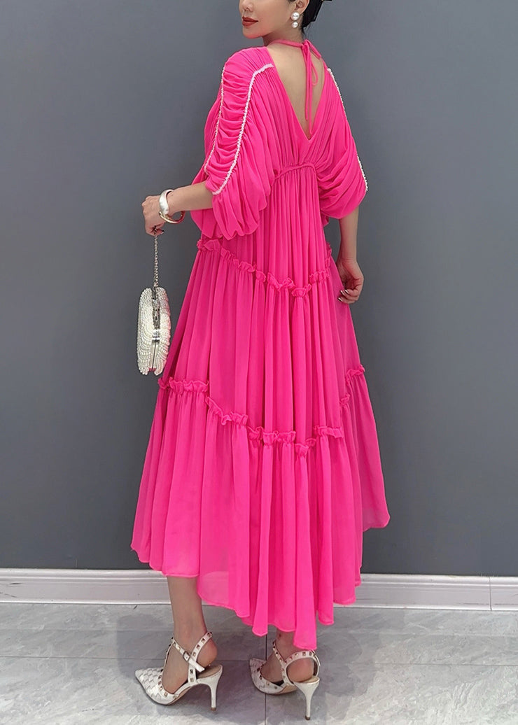 Plus Size Rose Ruffled Patchwork Chiffon Dress Summer