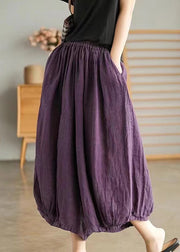 Color Stripes Elastic Waist Linen Wide Leg Pants