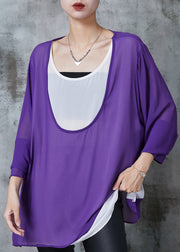 Purple Patchwork Chiffon Fake Two Piece Tops Oversized Summer