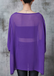 Purple Patchwork Chiffon Fake Two Piece Tops Oversized Summer