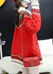 Red Pockets Patchwork Cozy Thick Coat Peter Pan Collar Winter