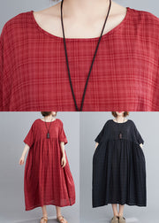 Red Wrinkled Cozy Long Dress Short Sleeve