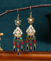 Regular Colorblock Copper Overgild Inlaid Gem Stone Jade Water Drop Drop Earrings