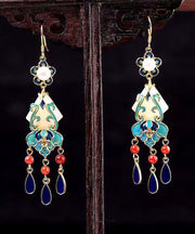 Regular Colorblock Copper Overgild Inlaid Gem Stone Jade Water Drop Drop Earrings