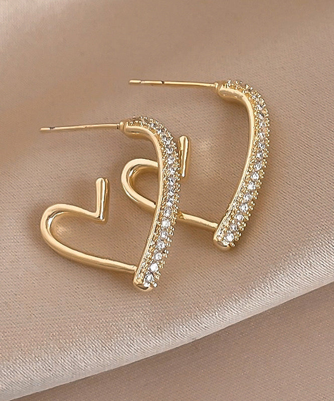 Regular Gold Alloy Zircon Love Hoop Earrings