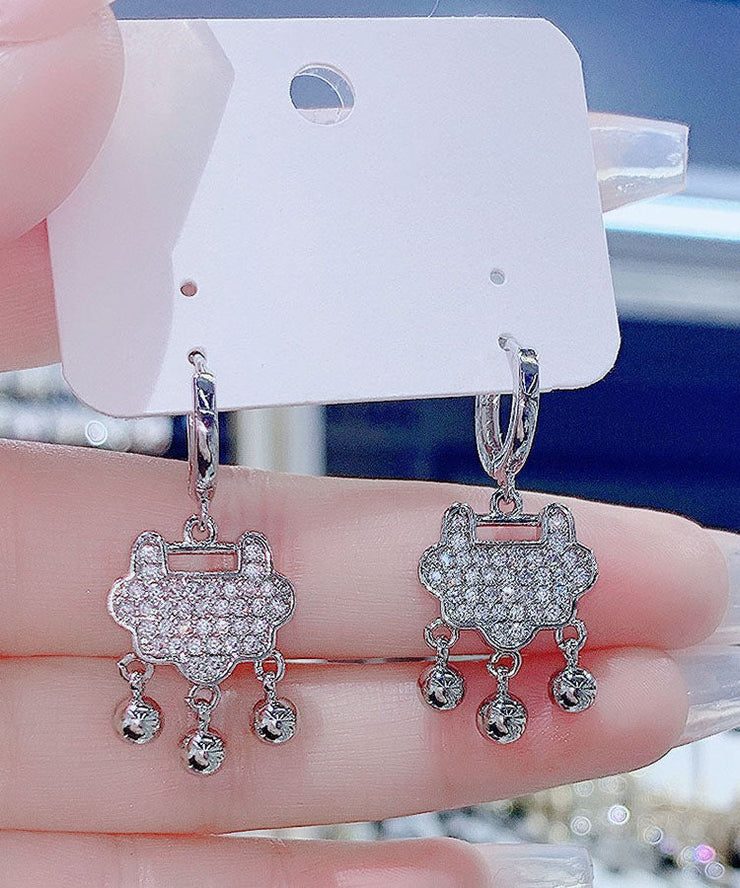 Regular Silk Sterling Silver Overgild Zircon Tassel Little Lock Drop Earrings